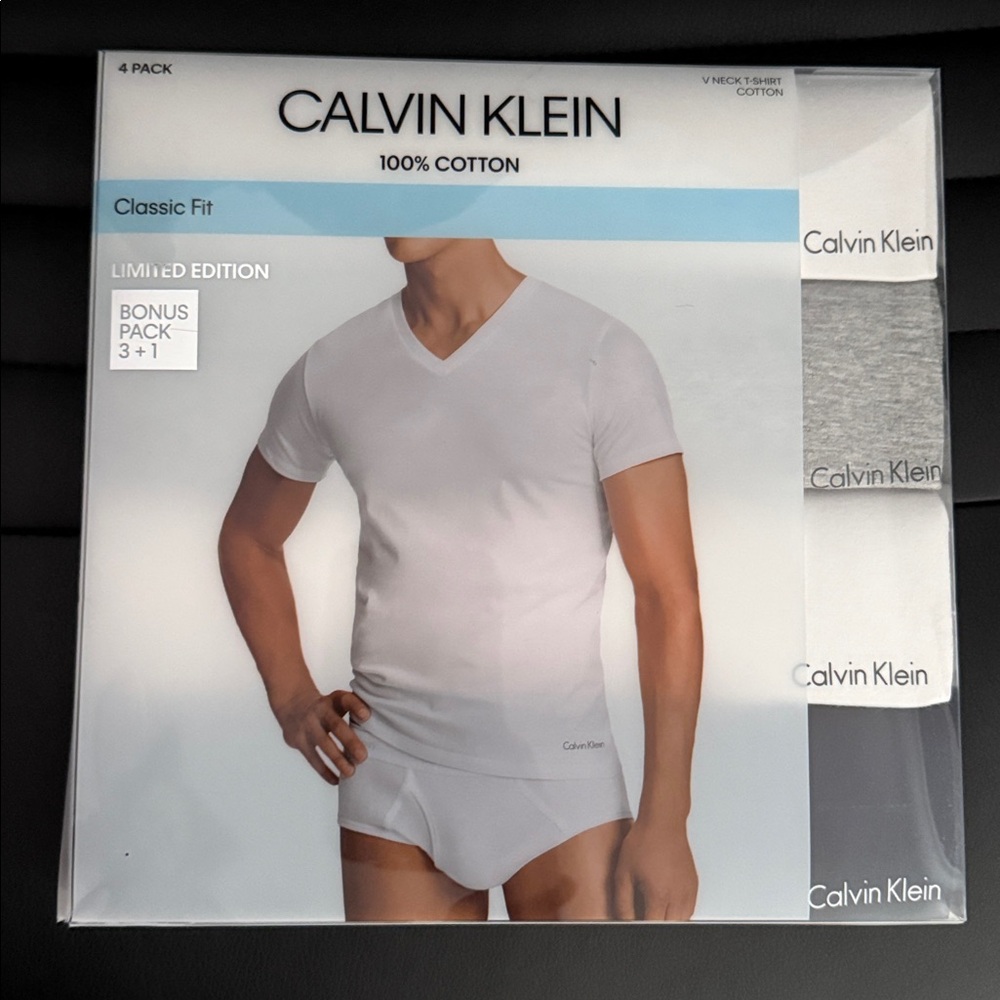 Calvin Klein 100% Cotton Men's V-Neck White V-Neck T-Shirts 
4-Pack Medium